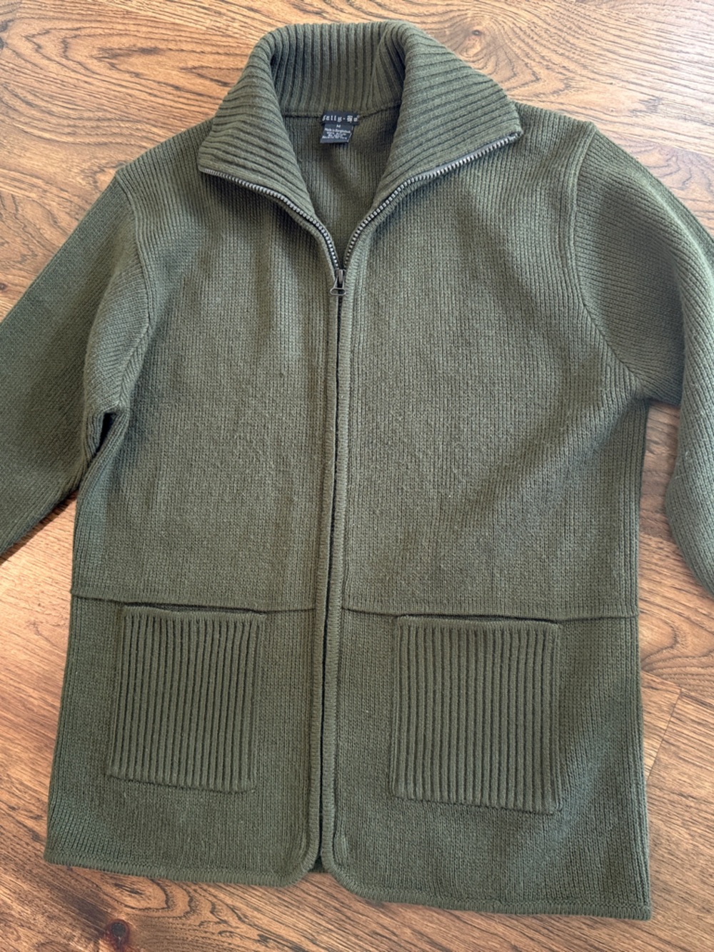 Tally Ho Olive Zip-Front Women's Cardigan Size Medium